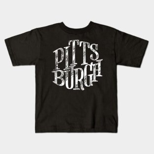 Pittsburgh White Retro Distressed Lettering Kids T-Shirt